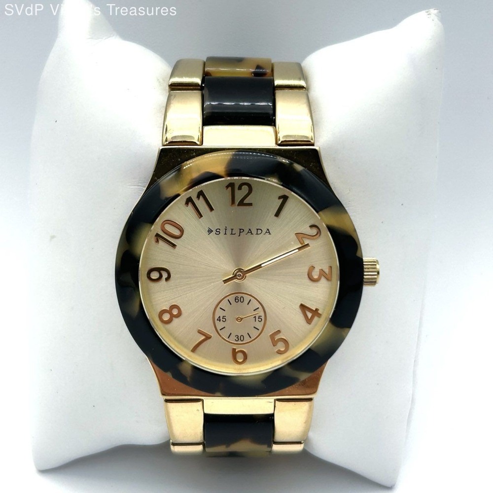 Silpada Women's Gold Tone Tortoiseshell Resin Link Watch Subdial Japan Movt